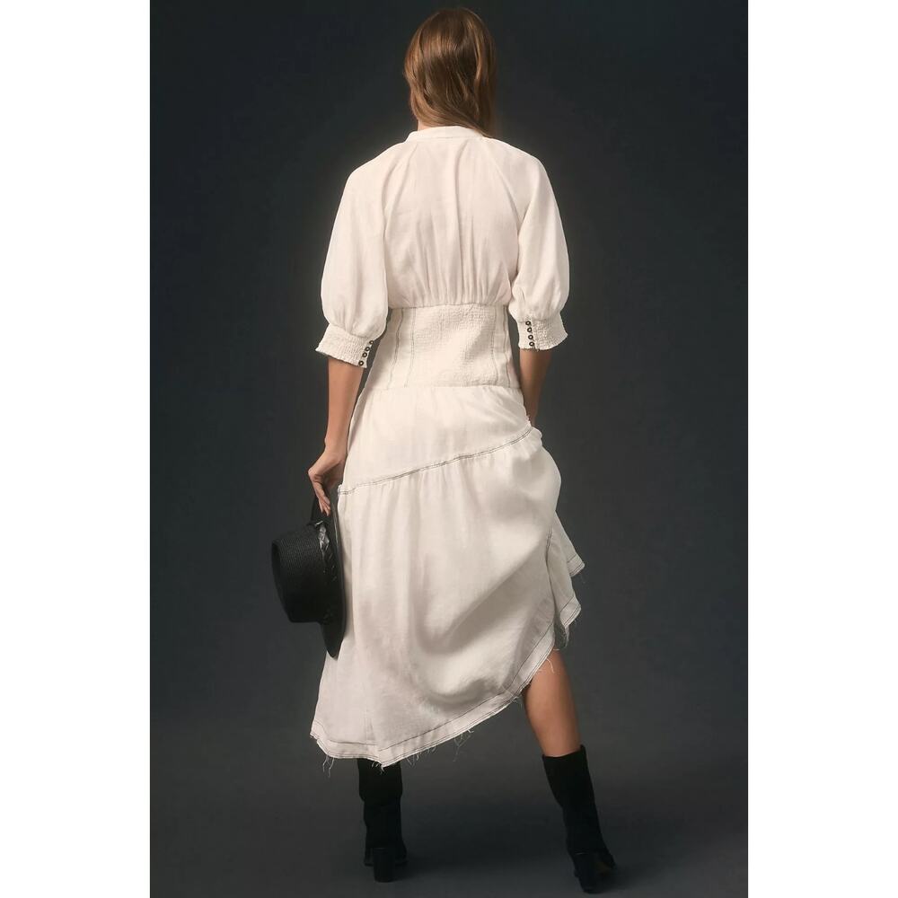 Anthropologie Ethereal Bohemian Linen Corset Midi Shirt Dress White Size Large - Picture 10 of 15